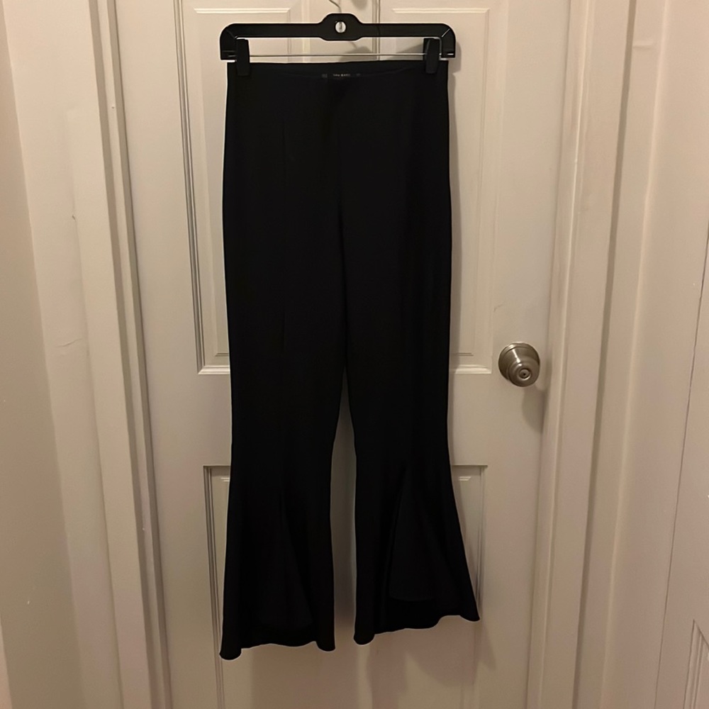 Zara Basic high waist Black Flare cropped flamenco pants size Small